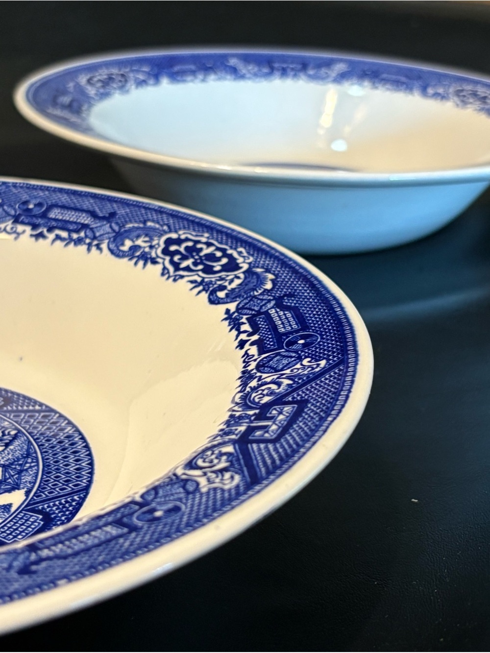 Vintage Blue Willow 10” Serving Bowls Set of 2 Blue White Transferware Unmarked